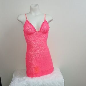 Victoria's Secret The Lacie Women's Bright Pink Lace Chemise Feminine Sexy